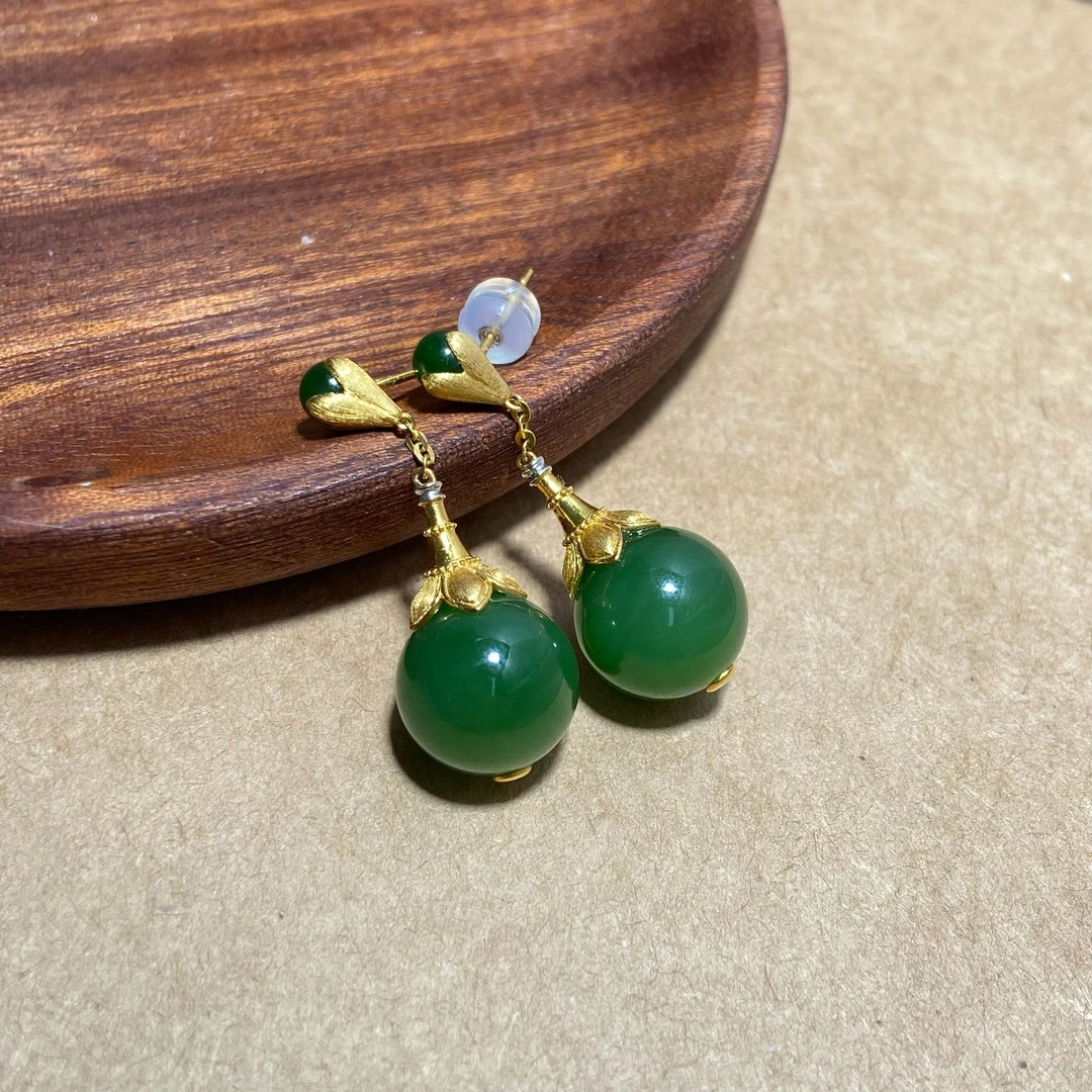 18K金碧玉圆珠耳钩（多样性发一）2505300011