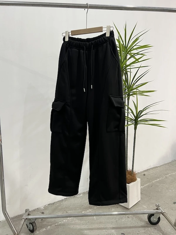 【杨英家】韩版拼接口袋工装休闲加绒松紧腰阔腿裤113