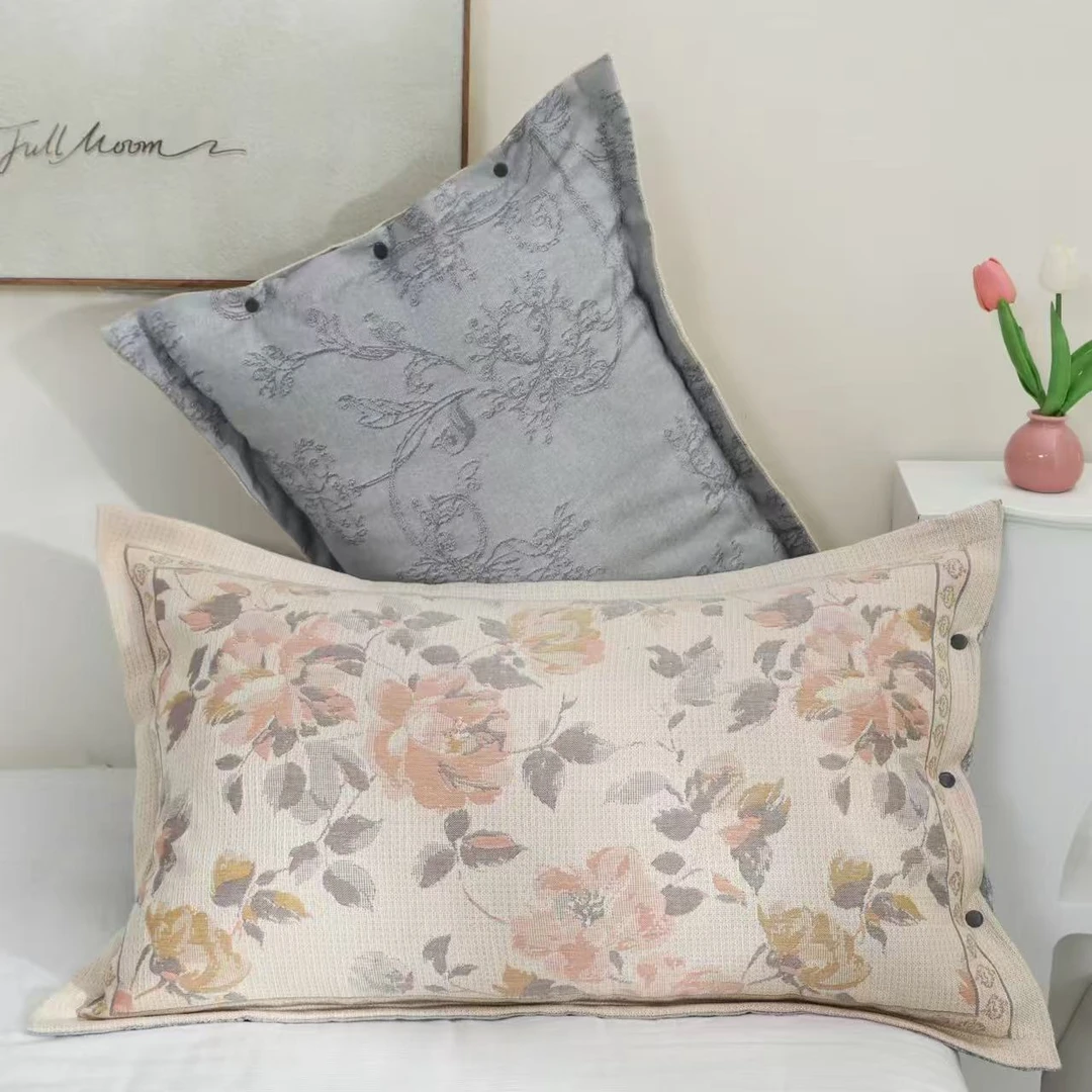 【粉花枕套】52*78cm高端全棉扣子枕套家用