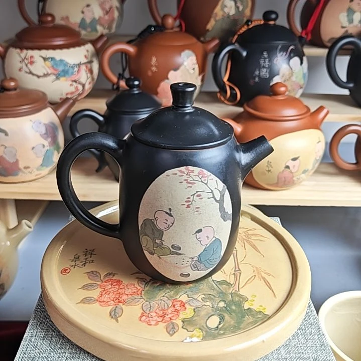 建水紫陶多道彩填茶壶全品11号120cc