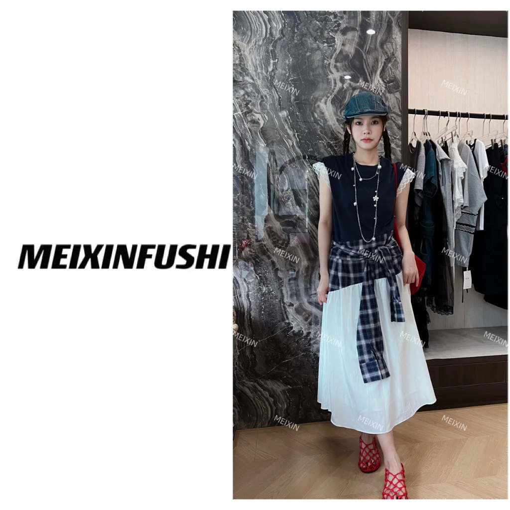 【Mei Xin】拼色腰间格子连衣裙/6590/D（No退）
