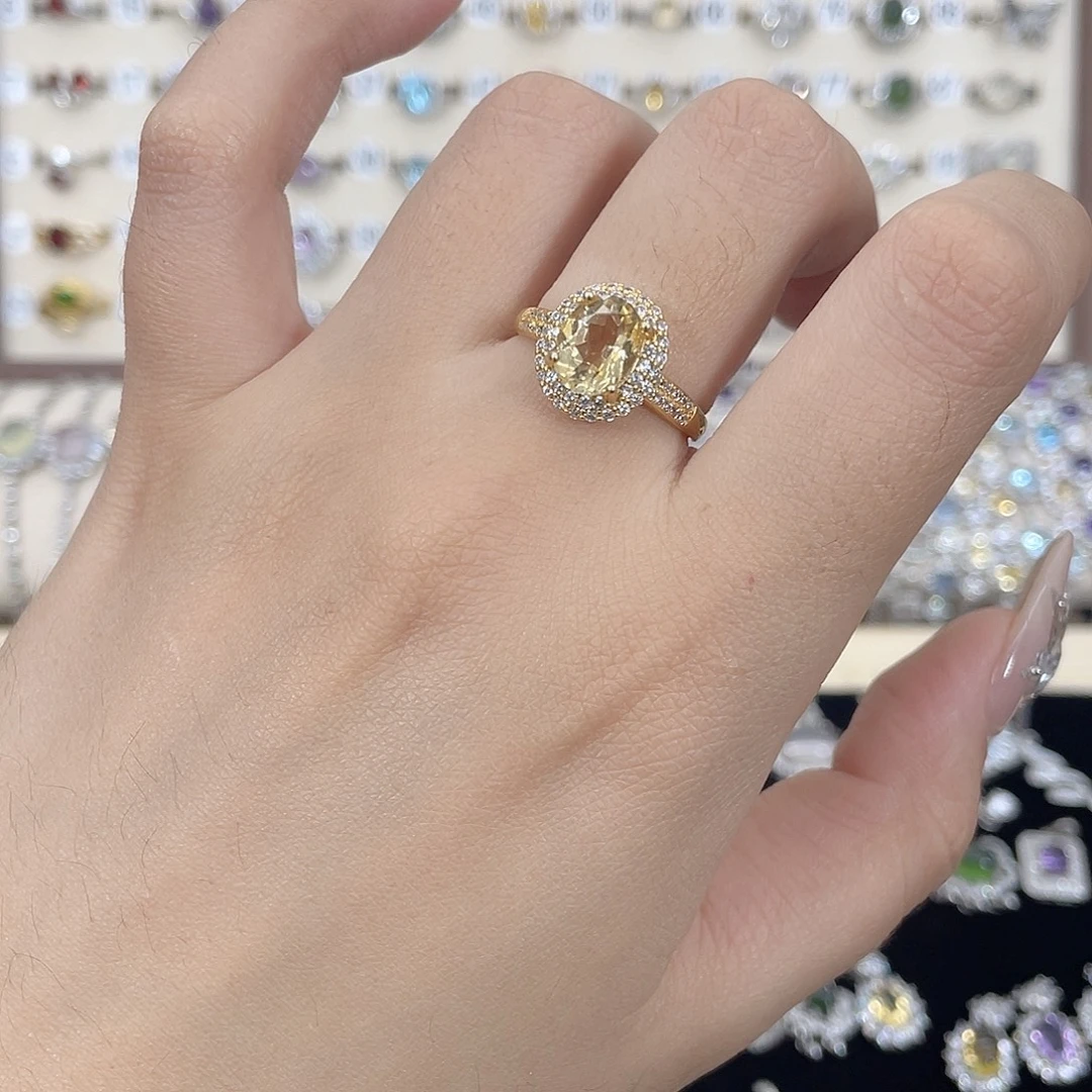 银S925镀金镶嵌戒指黄晶