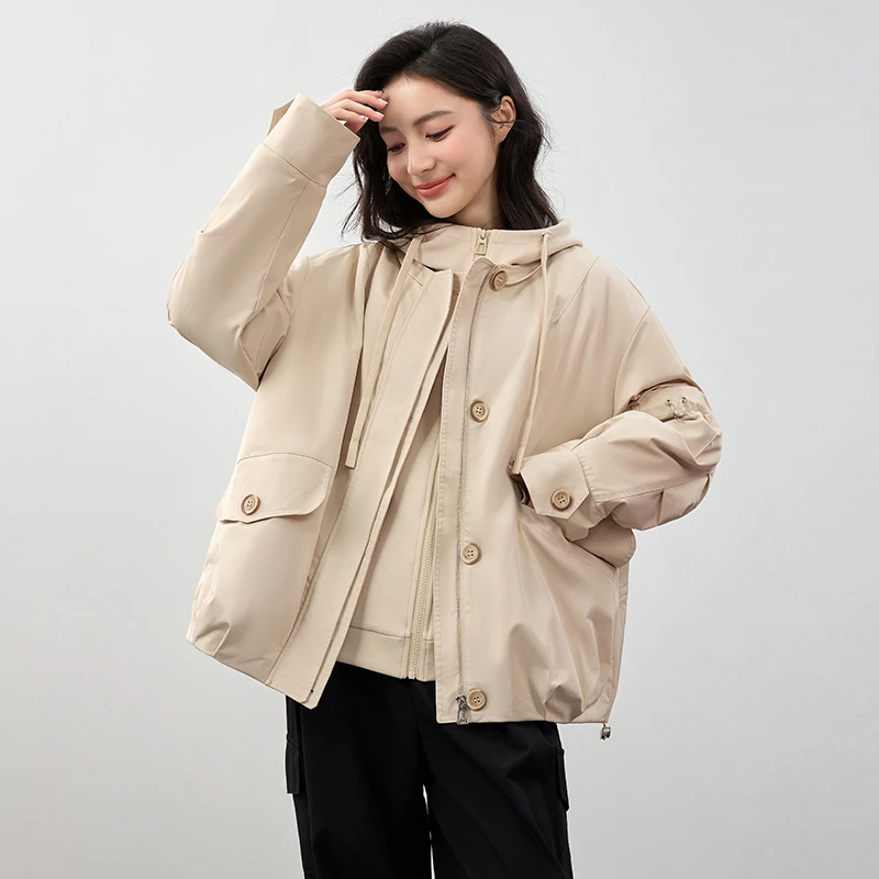 YAYA/鸭鸭羽绒服户外防水登山服女短款秋冬款工装外套YE4B601015H