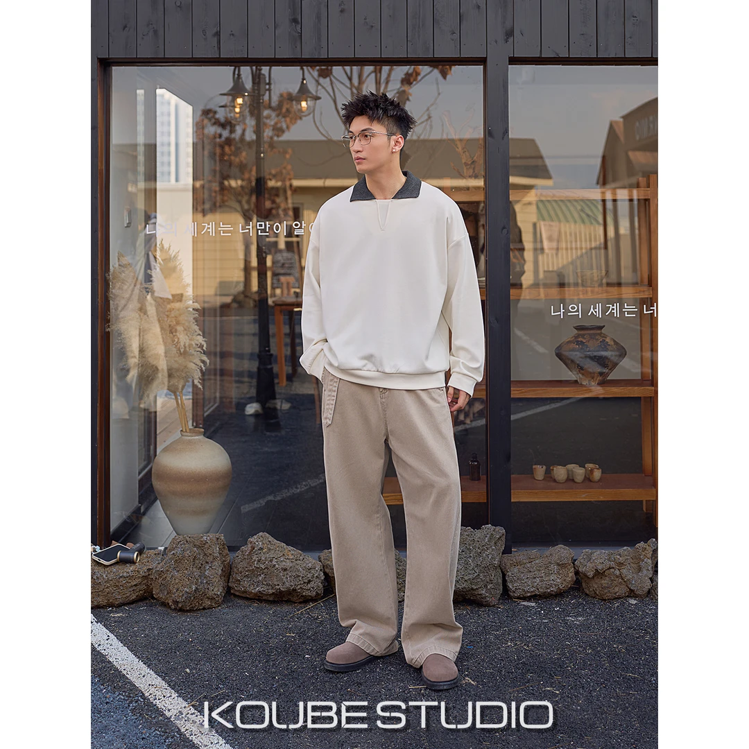 余乐「撞色拼接 加固罗纹」秋季慵懒感重磅套头卫衣男宽松长袖上衣