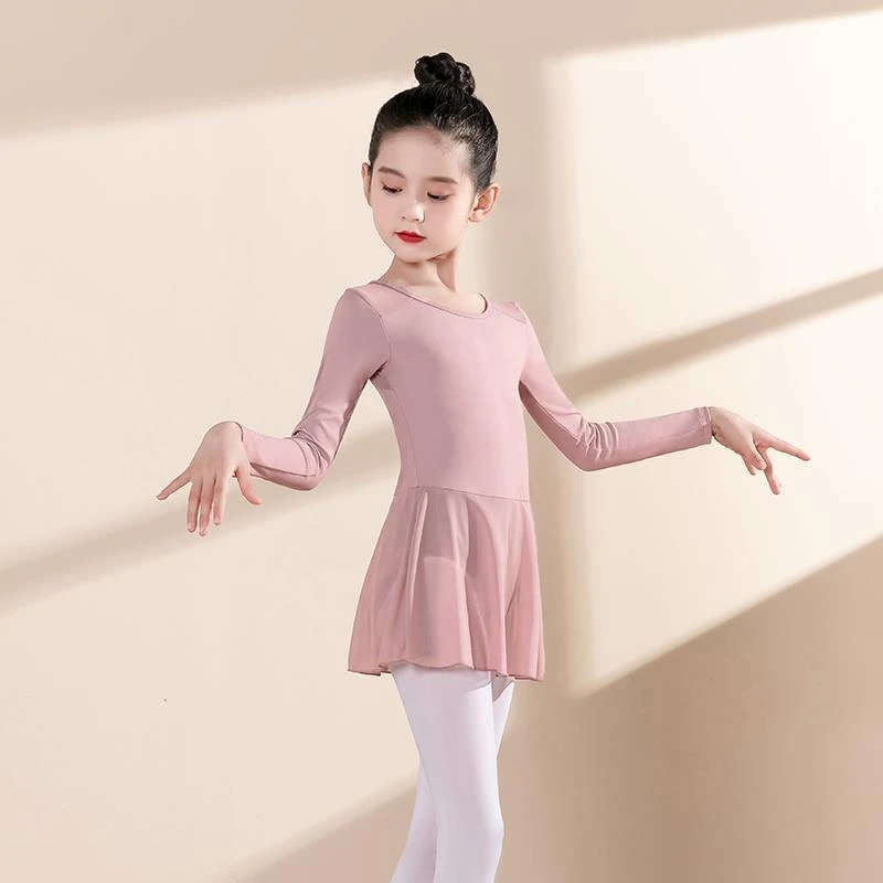儿童舞蹈服秋季新款长袖形体中国舞演出网纱连体裙芭蕾考级练功服