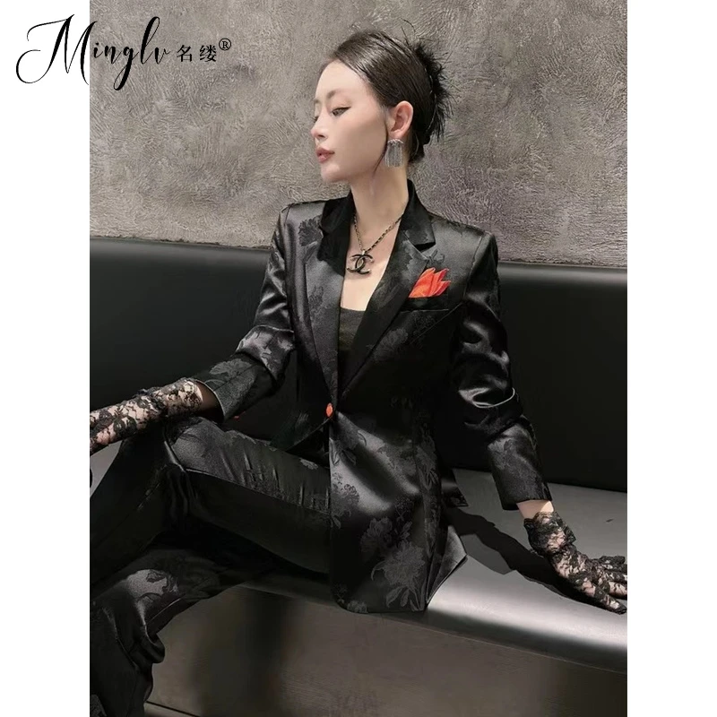 2025秋冬季新款高端重工提花时尚职业西装套装女轻奢款两件套修身