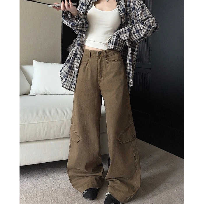 美式复古宽松休闲裤阔腿裤女装秋季新款垂感显瘦直筒工装裤拖地裤