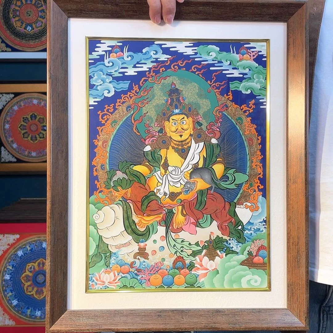 卷轴画手绘唐卡 黄财带框45*35厘米