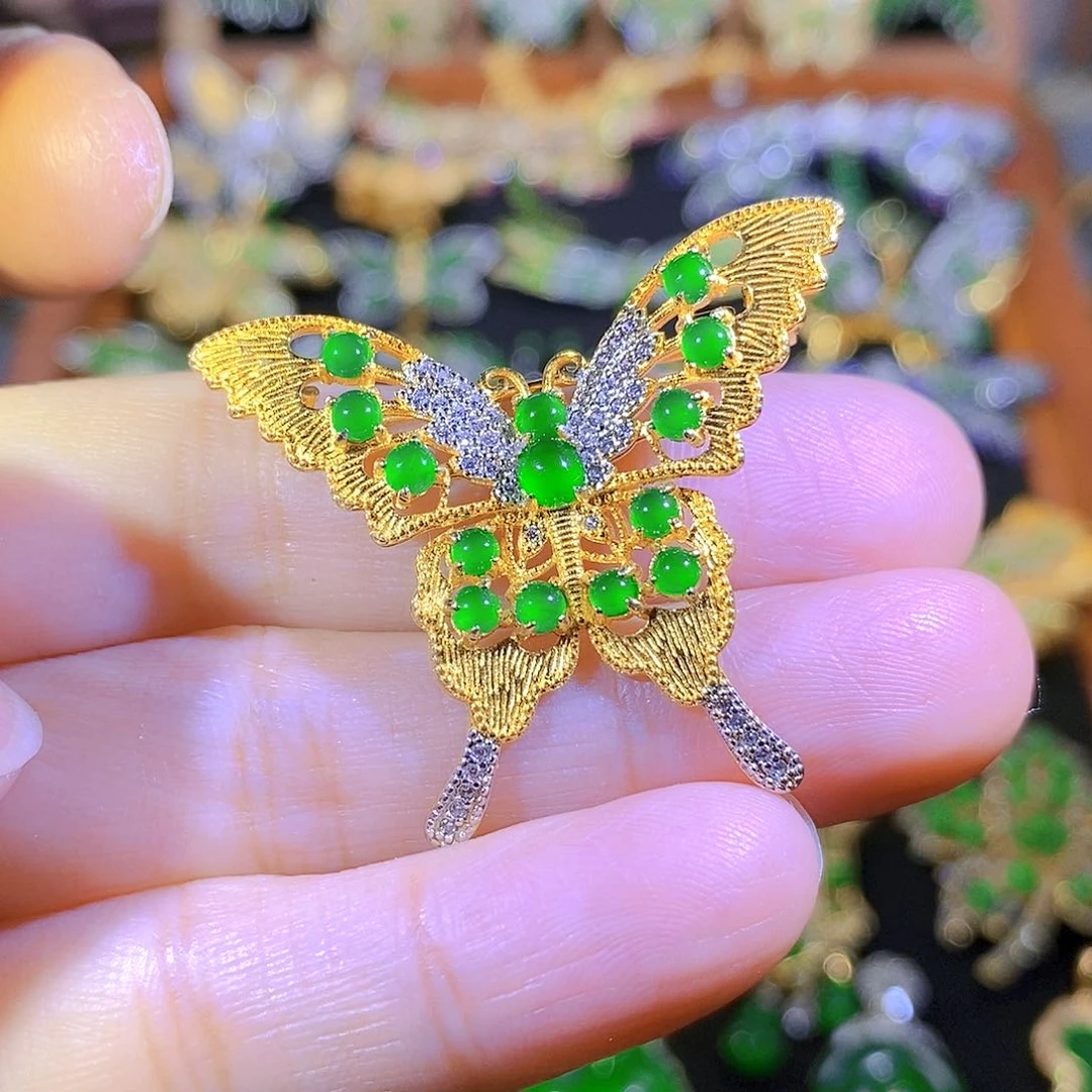 吊坠(不含链)银S925镶嵌翡翠