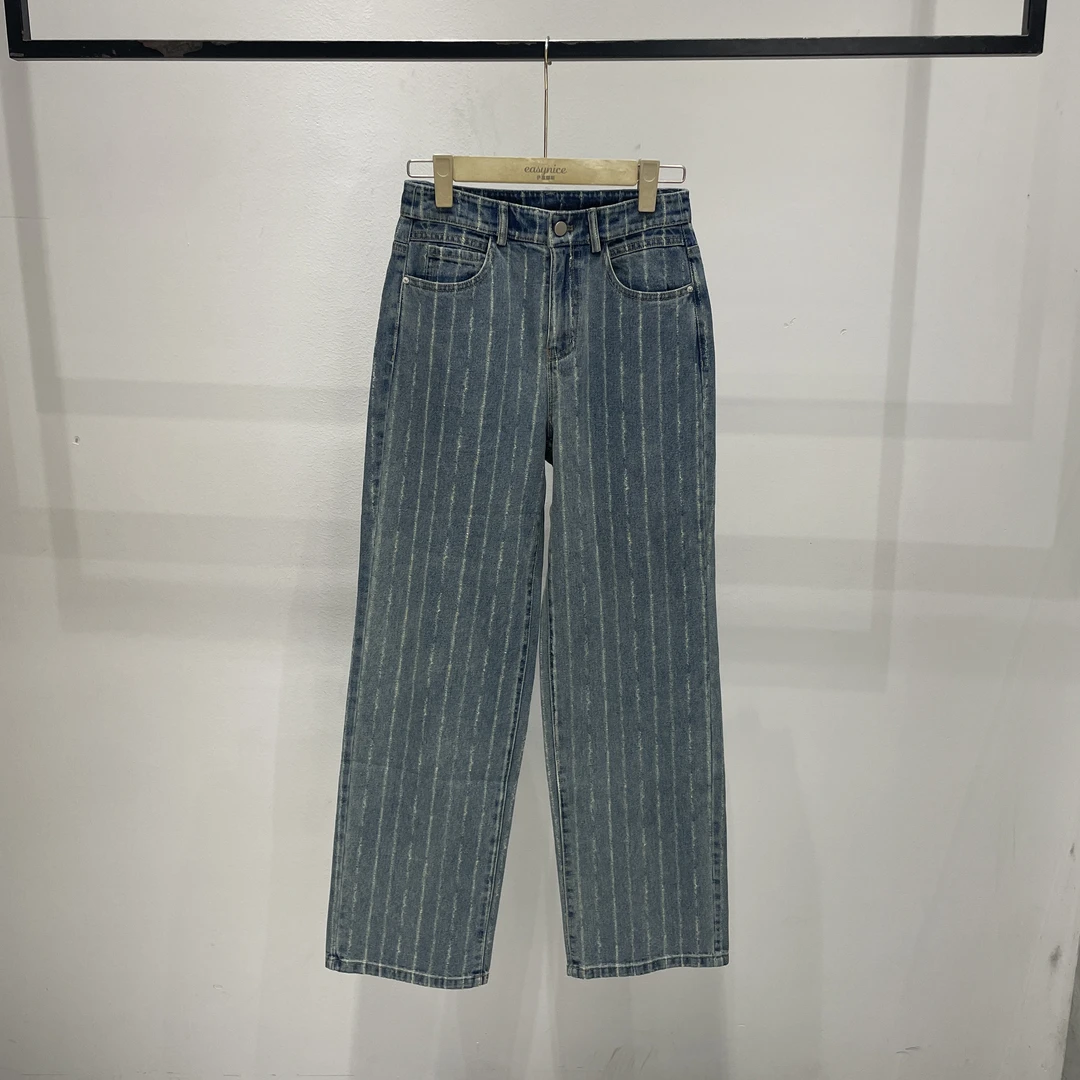 【麦丝】休闲百搭复古高级感宽松显瘦高腰直筒阔腿牛仔裤 ZX-5462