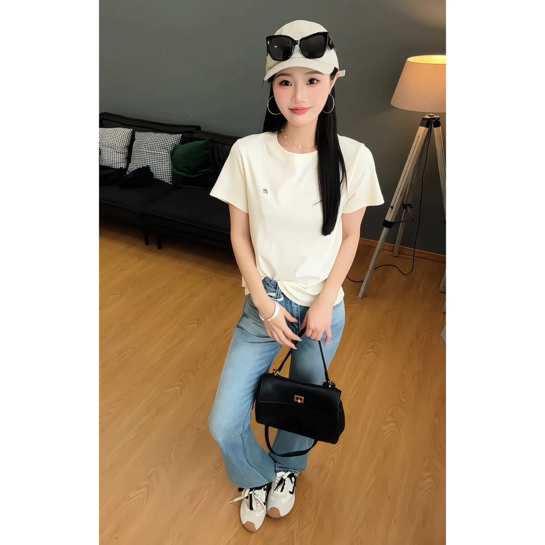 佩佩PB 【绣花短袖】T恤 T19367 6066187夏季百搭休闲纯色