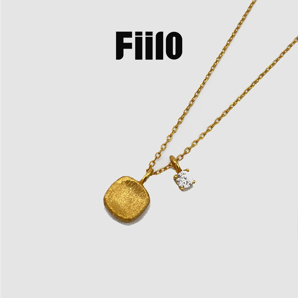 925银合成锆石银制品 【Fiilo菲洛】方糖项链坠链镀K金女款百搭/23