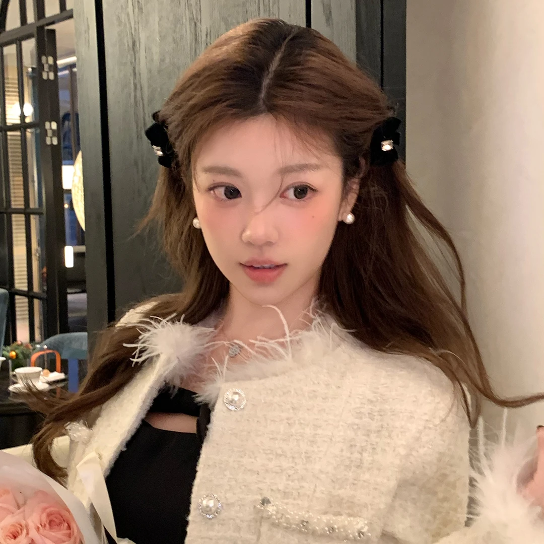 轻奢闪锆丝绒蝴蝶结抓夹女高级感侧边夹半扎发小发夹头饰发饰发卡