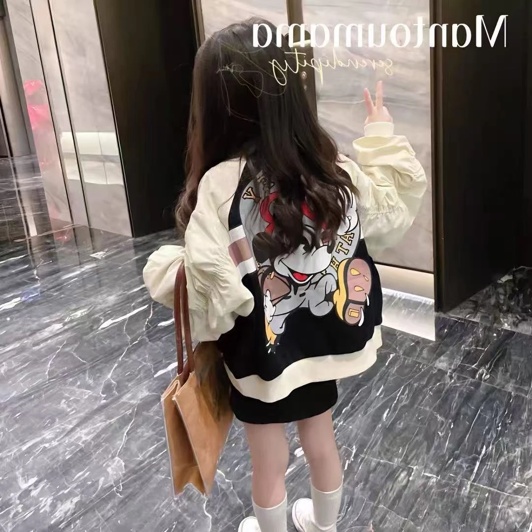 女童棒球服外套秋季2025新款儿童卡通韩版宽松休闲印花短款夹克潮
