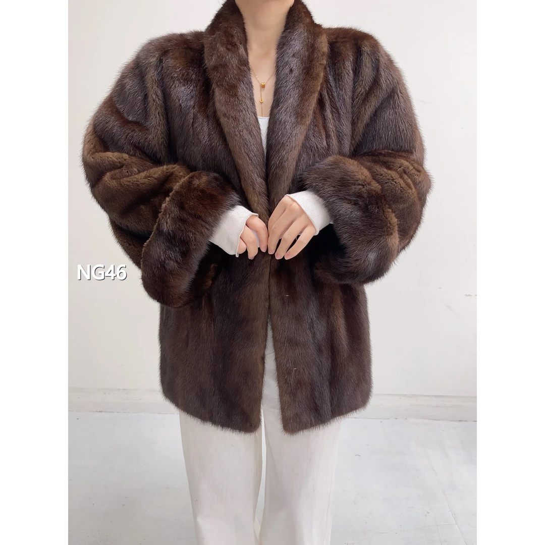 【NG46】M 老茶棕短款全抽水貂毛大衣（肩43胸106衣71袖59）07046
