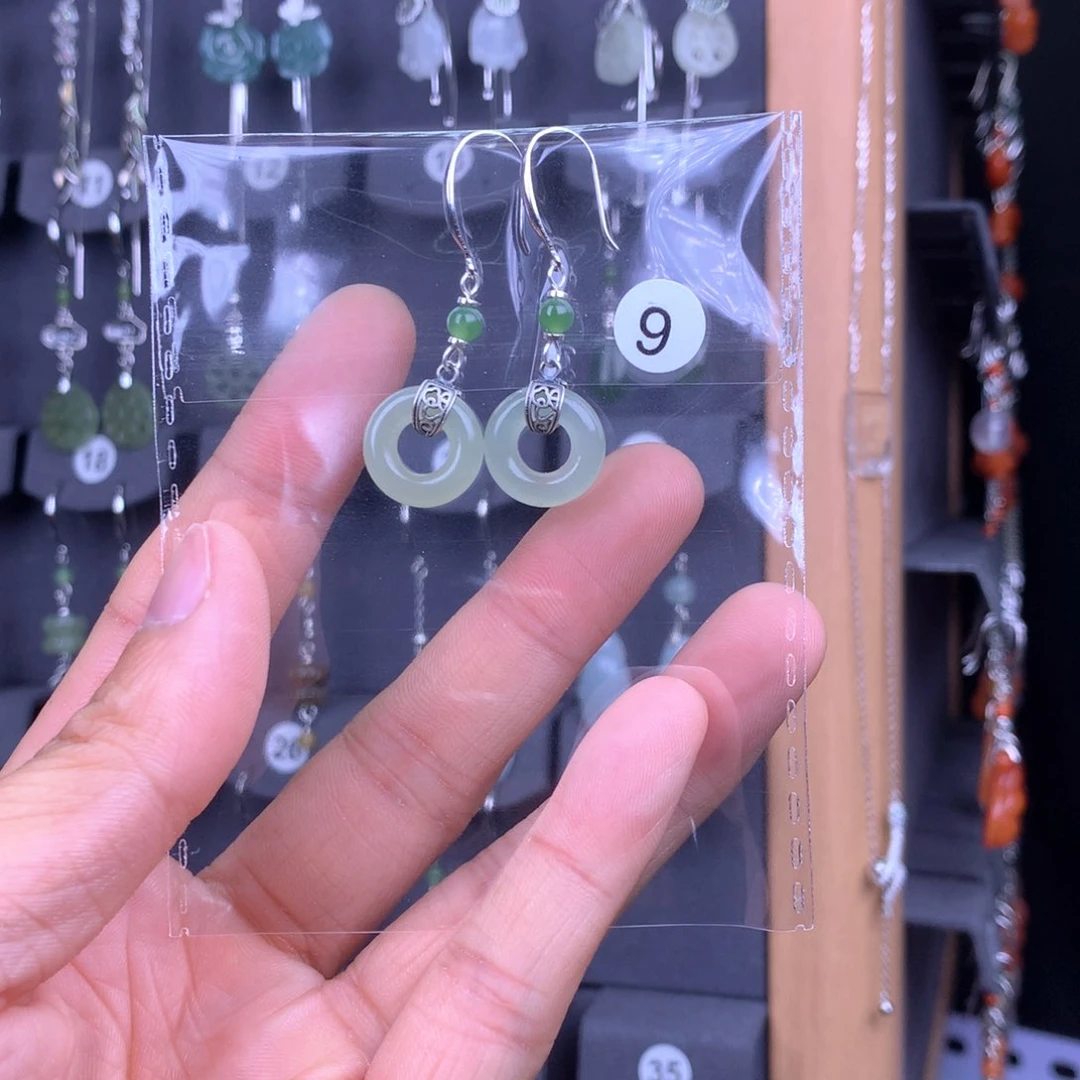 和田玉耳饰银S925镶嵌可*金