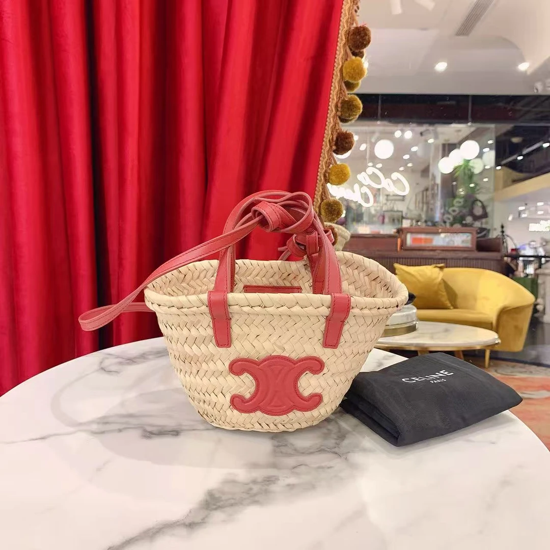 95新 Celine/思琳 GGS瑟琳凯旋草编菜篮子mini52716112