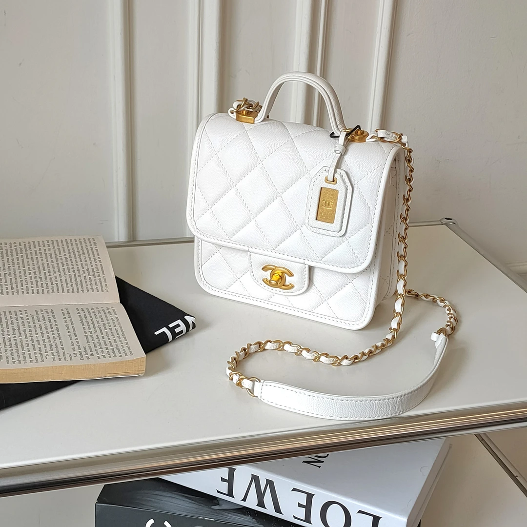 99新 Chanel/香奈儿 Azul - 22K 白金荔枝皮手提邮差包 45404