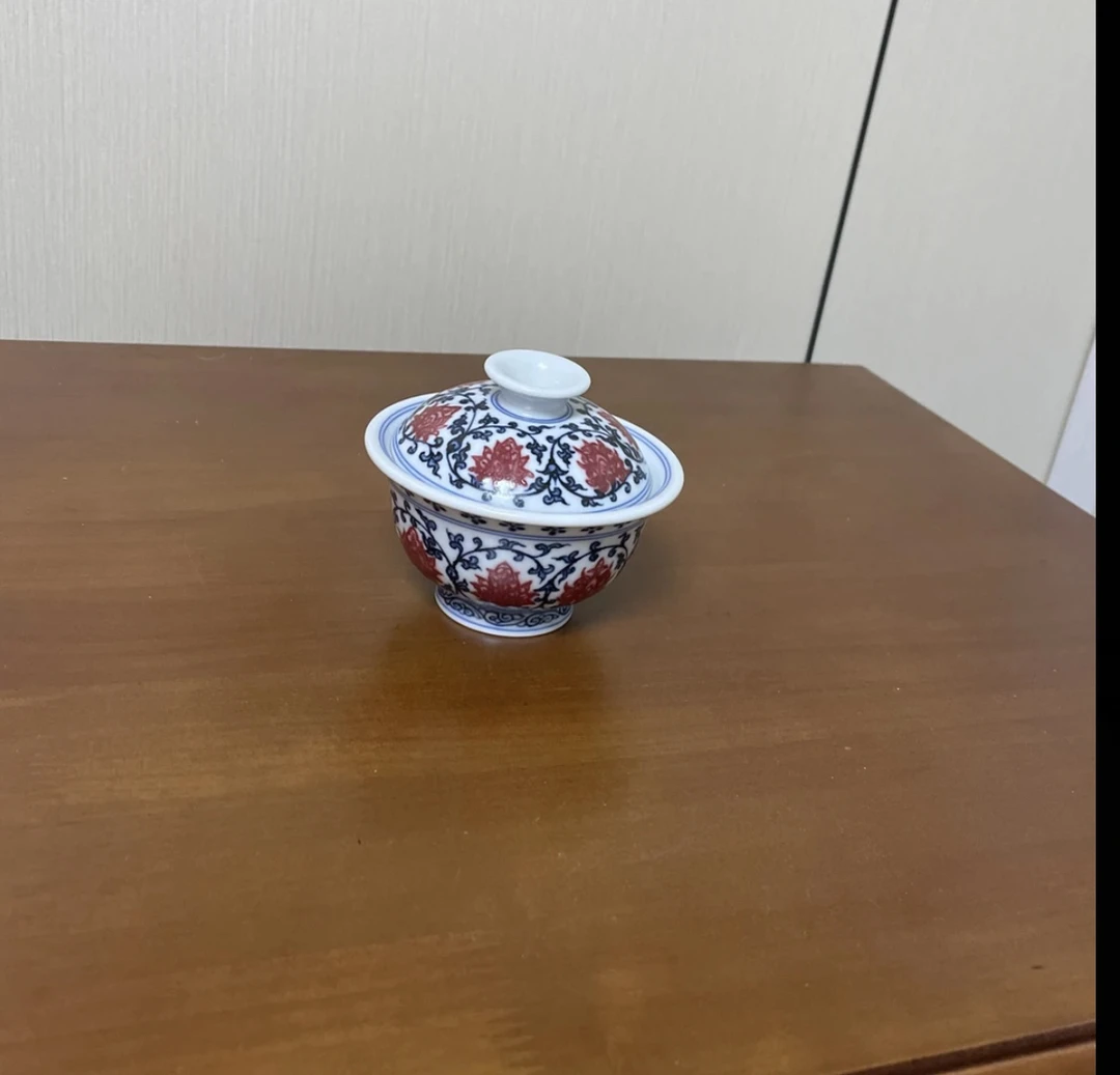 青花釉里红缠枝莲盖碗景德镇茶器纯手工