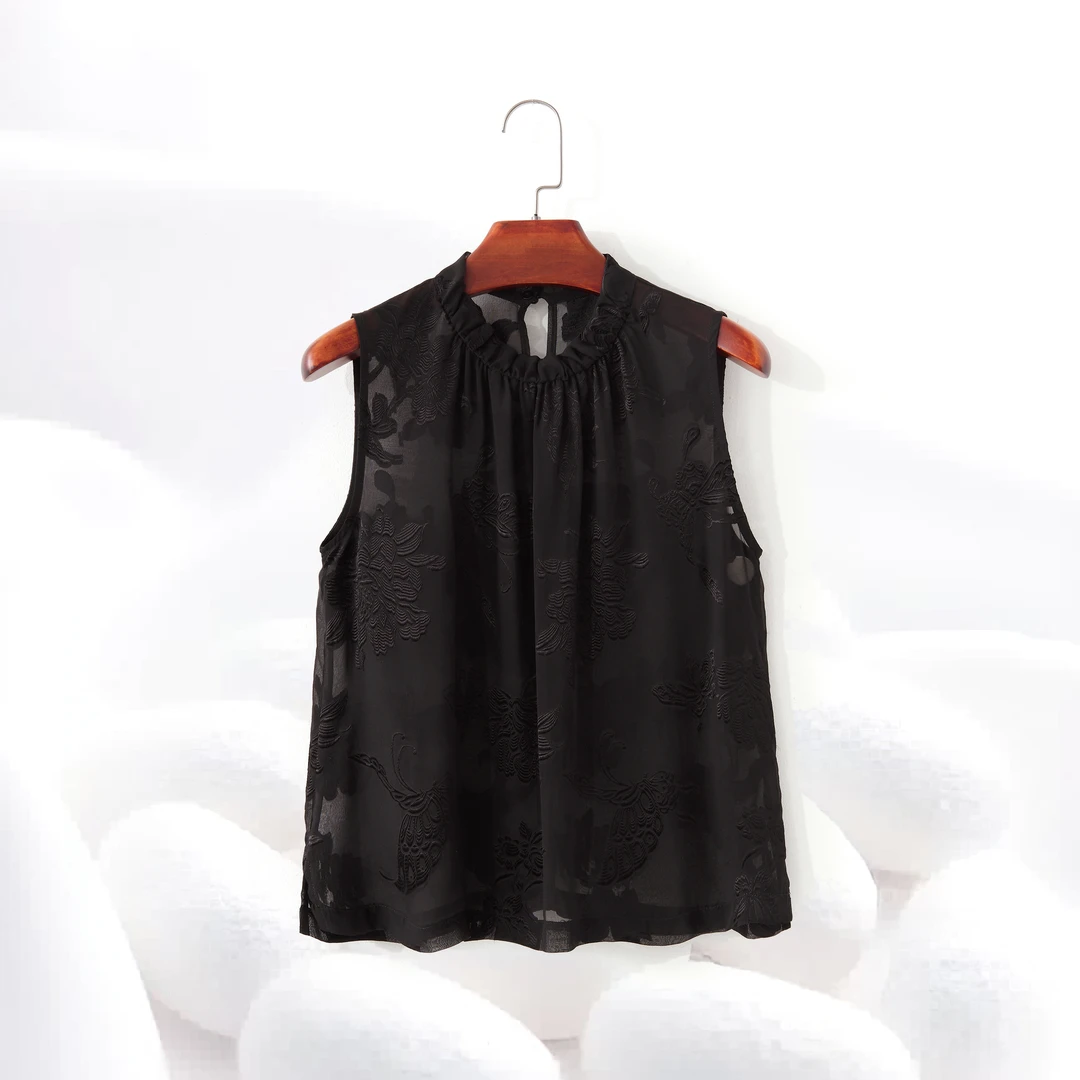 【100%桑蚕丝蝶恋花剪花背心】夏季乔其桑蚕丝剪花透气中国风dz219