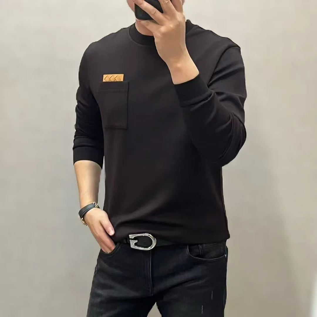 新款高端男士时尚休闲拼接口袋圆领卫衣96277