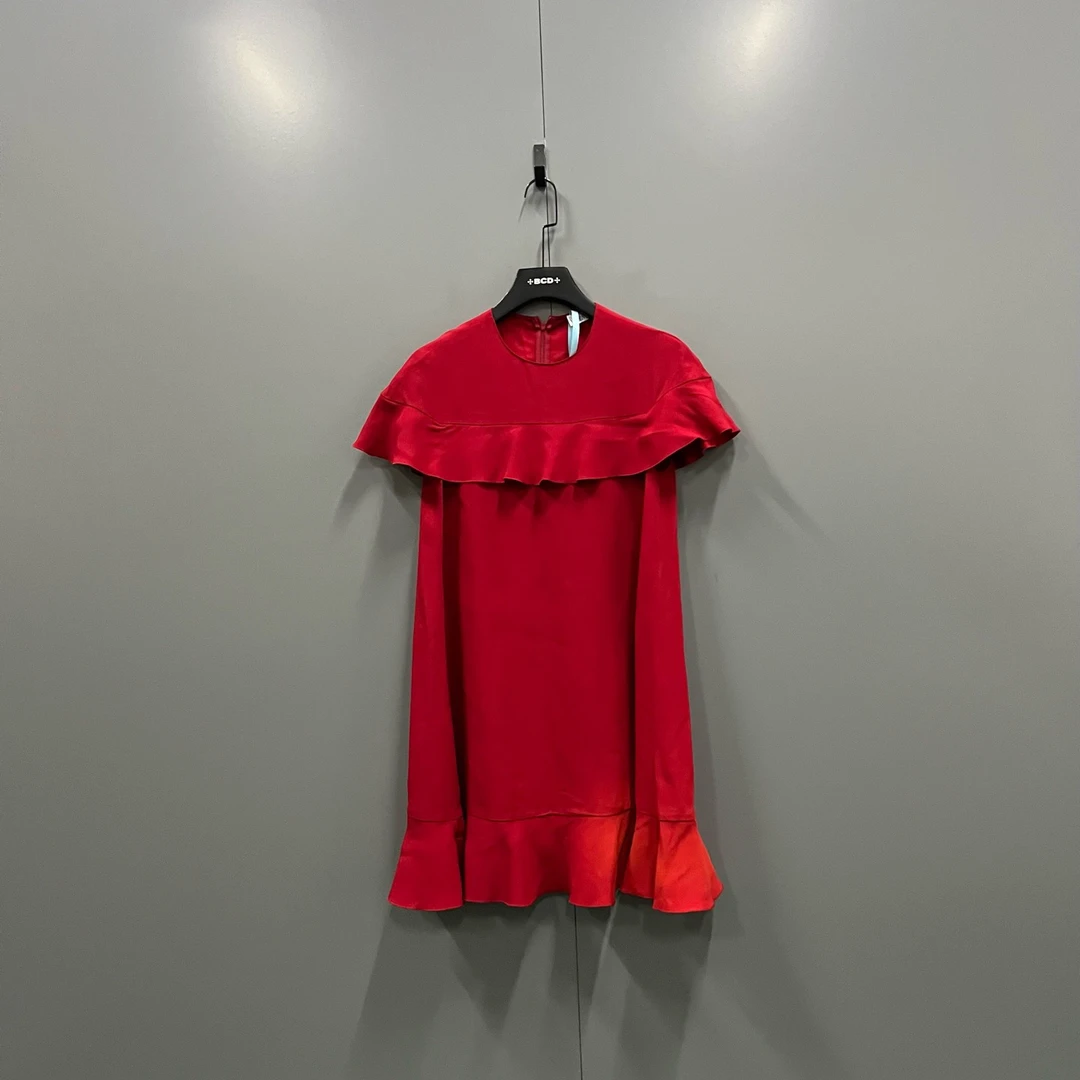 95新 Valentino/华伦天奴 zz53 红色荷叶边连衣裙 42码/207955