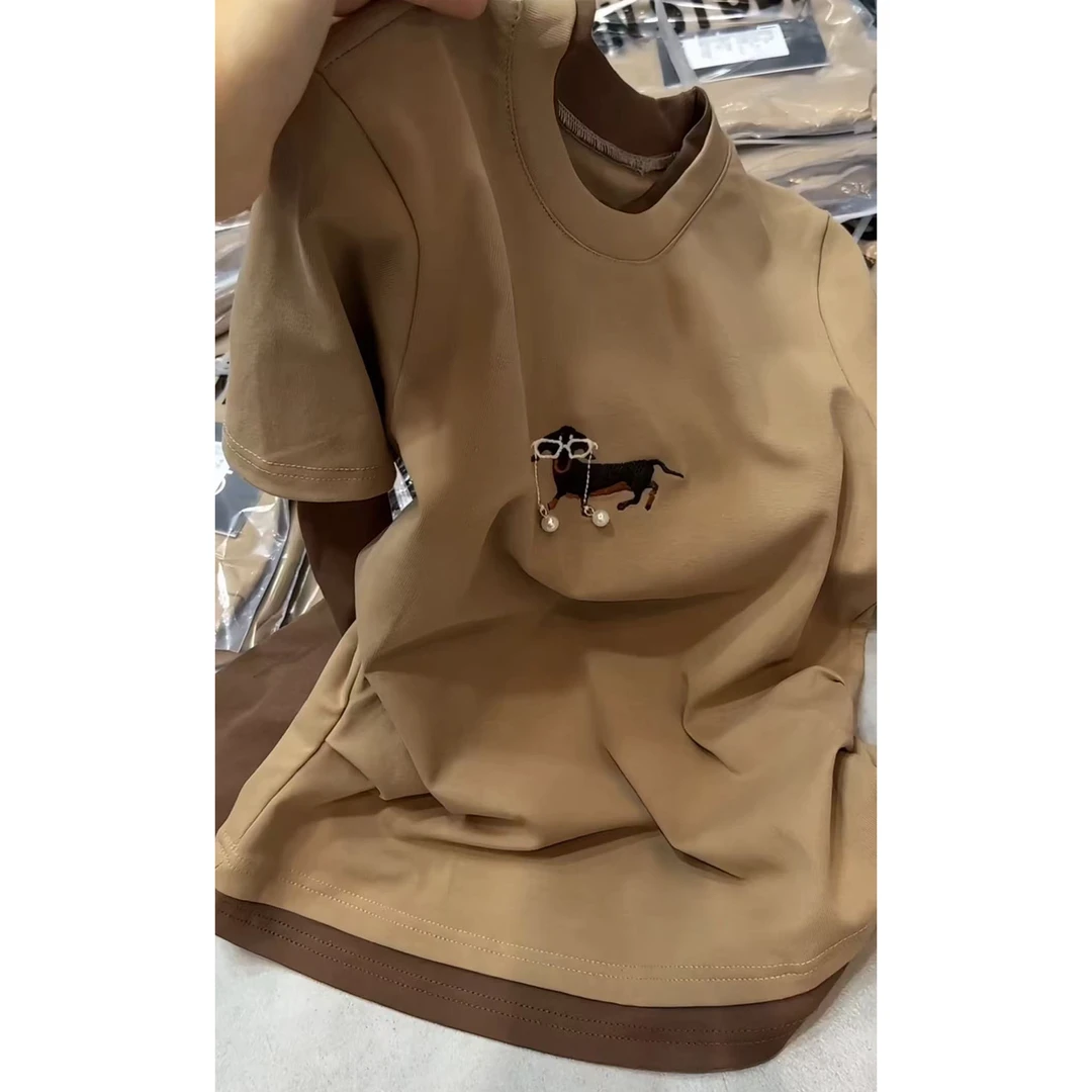 美拉德绝美巨好看气质时尚气质上衣小众不撞款高级独特腊肠狗T恤