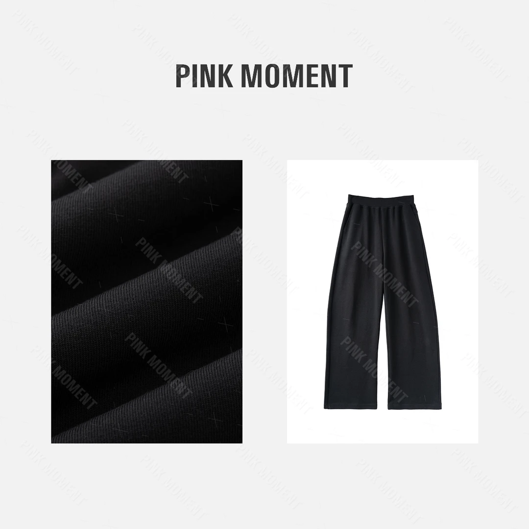 PM王囡囡 黑色净版纯色松紧腰垂感阔腿裤 ND1C1303