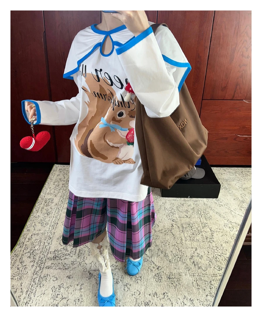 SHIMMER/设计师品牌小松鼠斗篷长袖T恤女