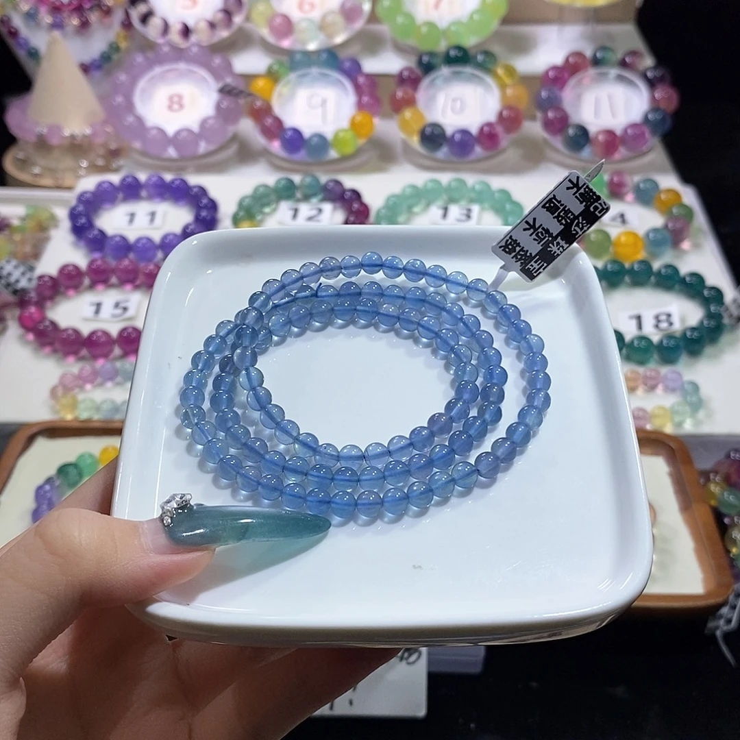 萤石未镶嵌手链湛蓝三圈