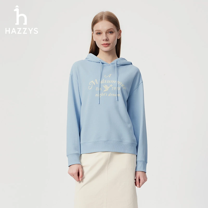 「商场同款」Hazzys哈吉斯女士春季休闲长袖连帽套头衫卫衣