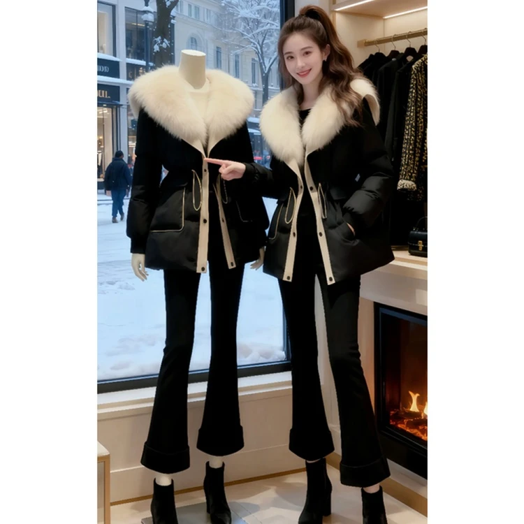 小个子时髦洋气高级炸街棉服女冬季加厚保暖毛领撞色收腰显瘦外套