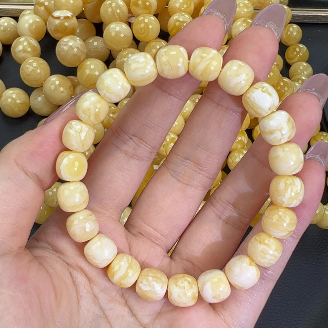 琥珀未镶嵌手链瓷白精工
