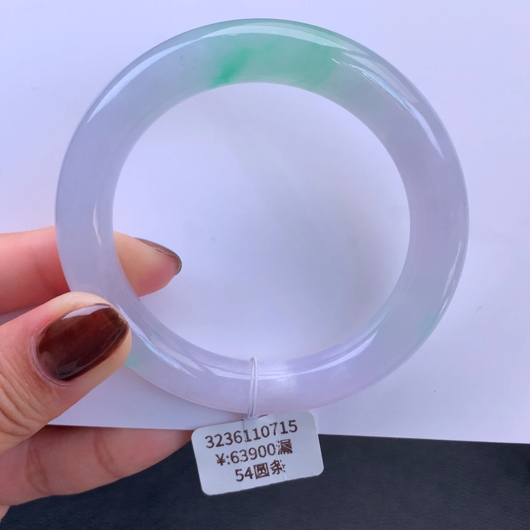 翡翠手镯未镶嵌冰胶春彩圆条手镯（细纹）