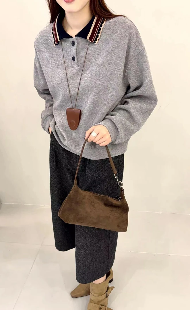 66789秋季新款韩版宽松显瘦百搭翻领长袖卫衣女高级感慵懒风上衣