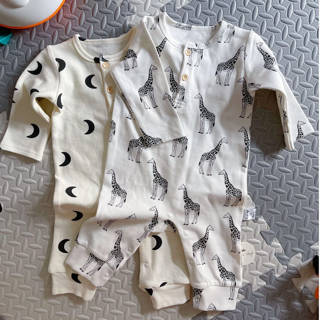 北欧风厚拉架连体长爬婴童舒适长袖婴儿春秋卡通儿童印花