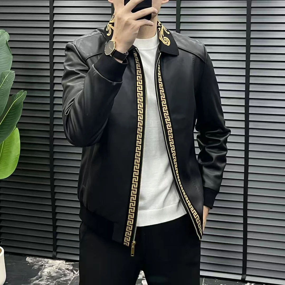 HS冬季新款SS6157男士欧货时尚百搭针织拼接款皮衣羽绒服