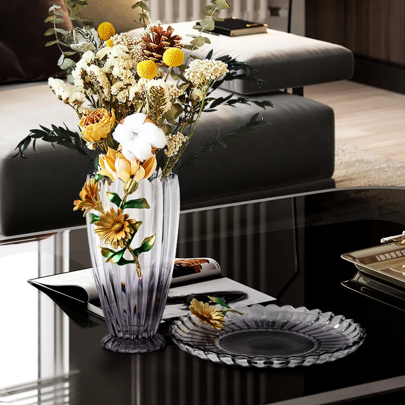 高档轻奢桌面水果盘花瓶玻璃珐琅彩家居果盘装饰品摆件客厅茶几餐