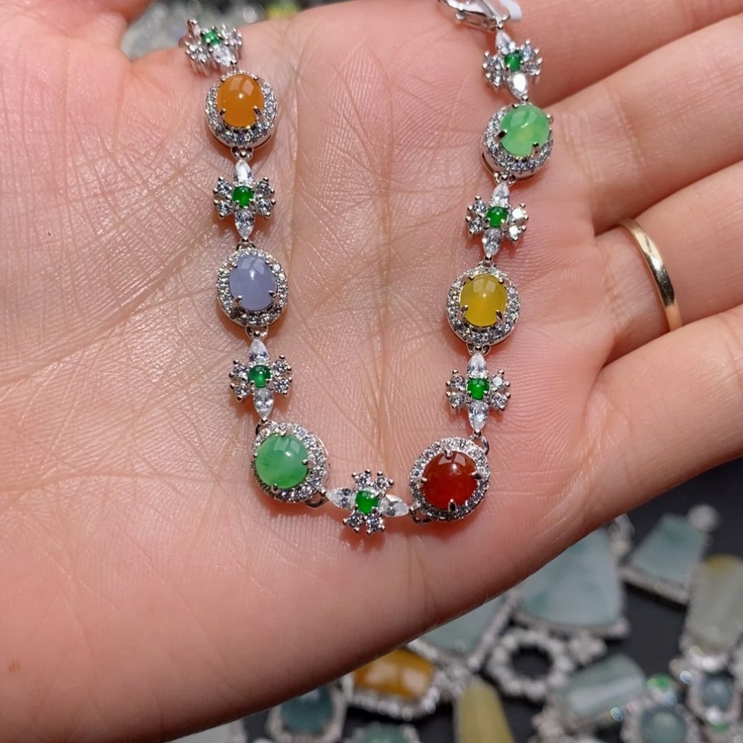 翡翠手链银S925镶嵌c c c