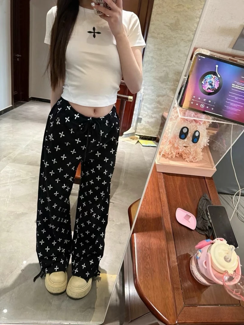 正确～新款满印十字花牛仔裤抽绳＋紧身上衣T袖可一套搭配