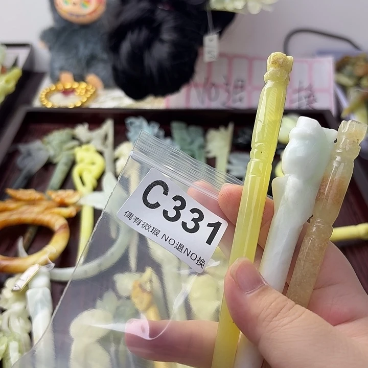 坦***笑合金蛇纹石玉发饰