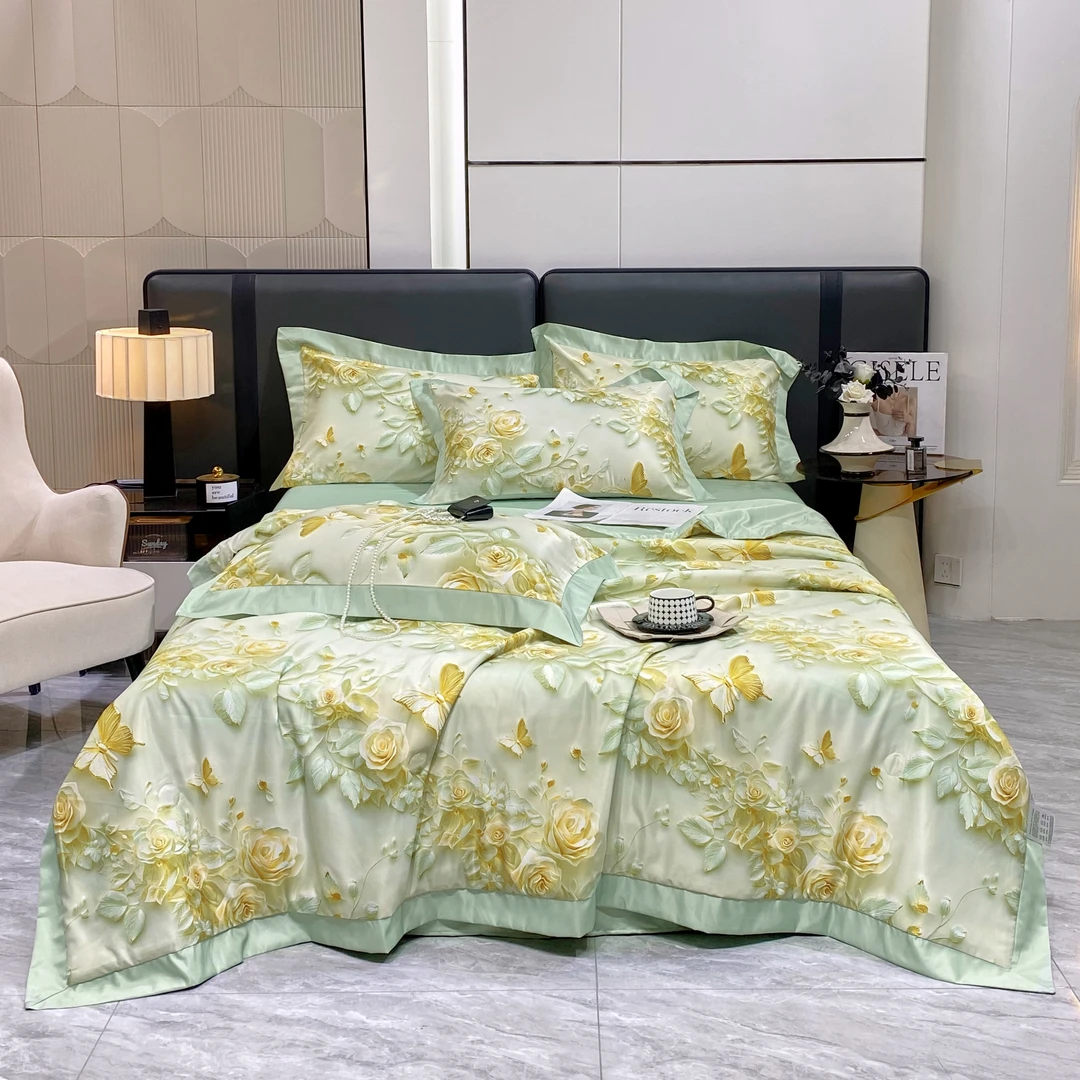 新款夏被四件套印花凉感轻奢舒适水洗冰丝裸睡夏天双面M