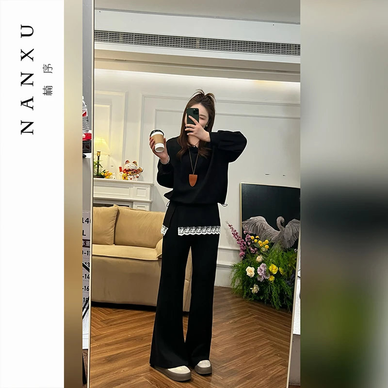 楠序微胖雯雯显瘦遮肉早秋穿搭整套女装黑色裙裤套装YZ洋气35238