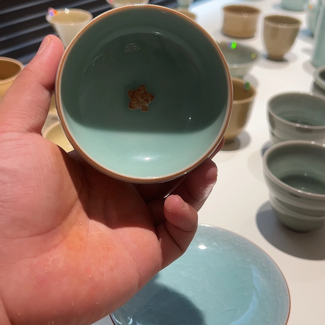 静***雨龙泉柴烧梅花盲口杯