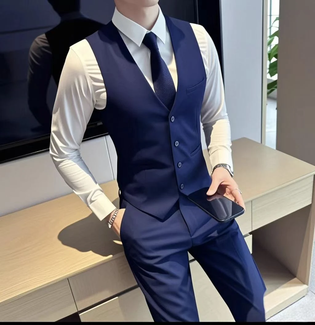 春秋背心韩版修身男士休闲马夹潮流工作英伦风帅气单件V领马甲