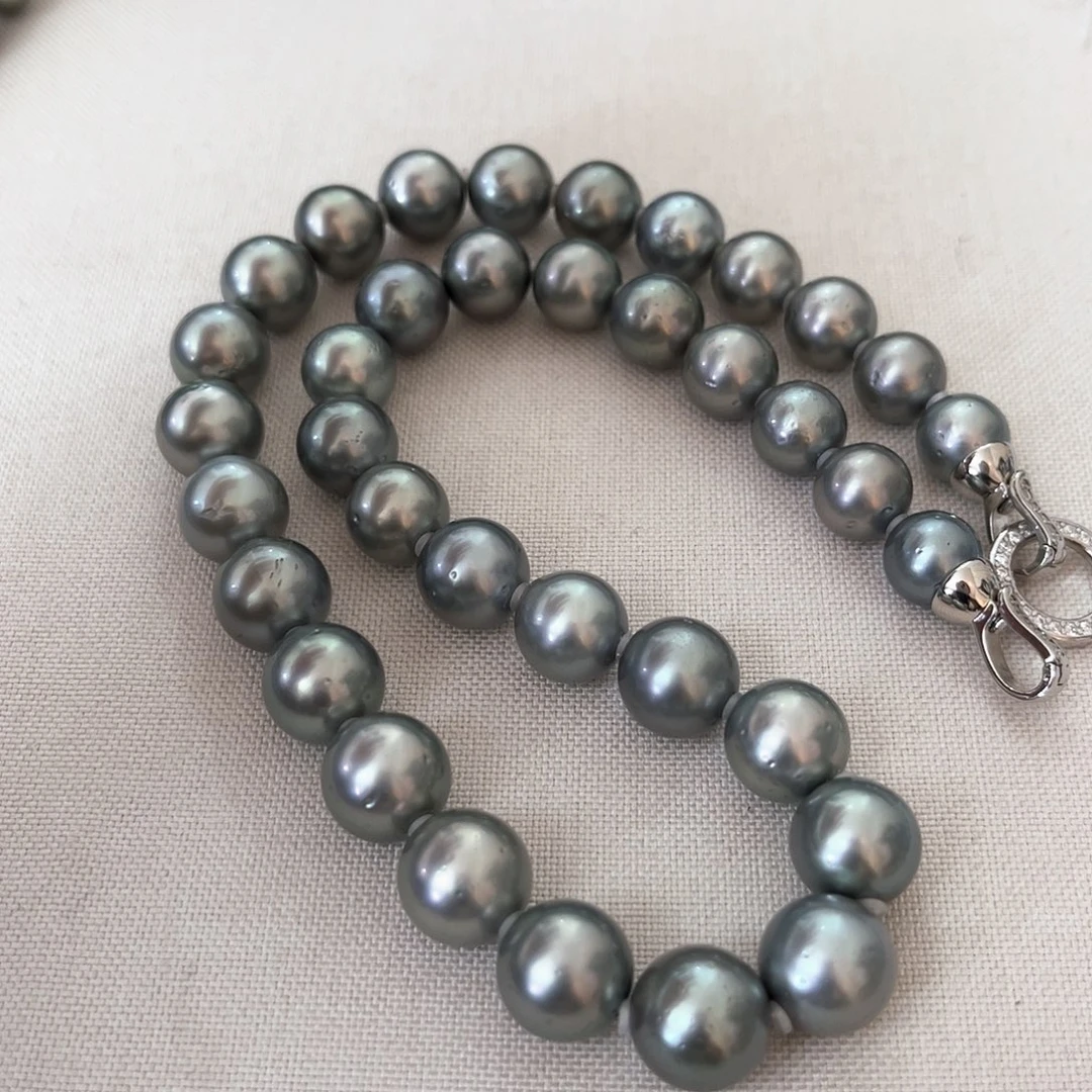 海水珍珠颈饰未镶嵌铂金灰10-12