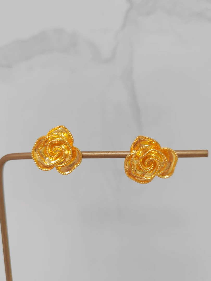 足金999时尚玫瑰花耳钉