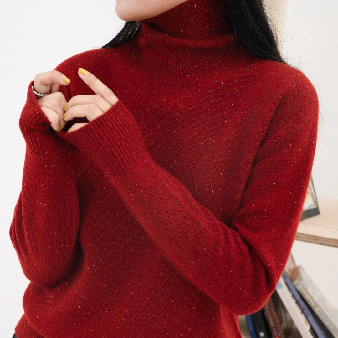 【甄织】高领点子纱毛衣【100%羊毛】秋冬针织女士上衣百搭略宽松