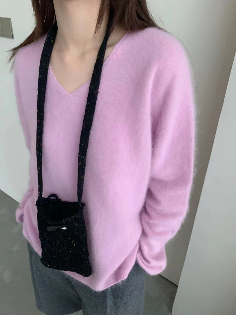 【潘潘.838861】【只能干洗】秋冬上新无缝羊绒羊毛拉毛鸡心领毛衣