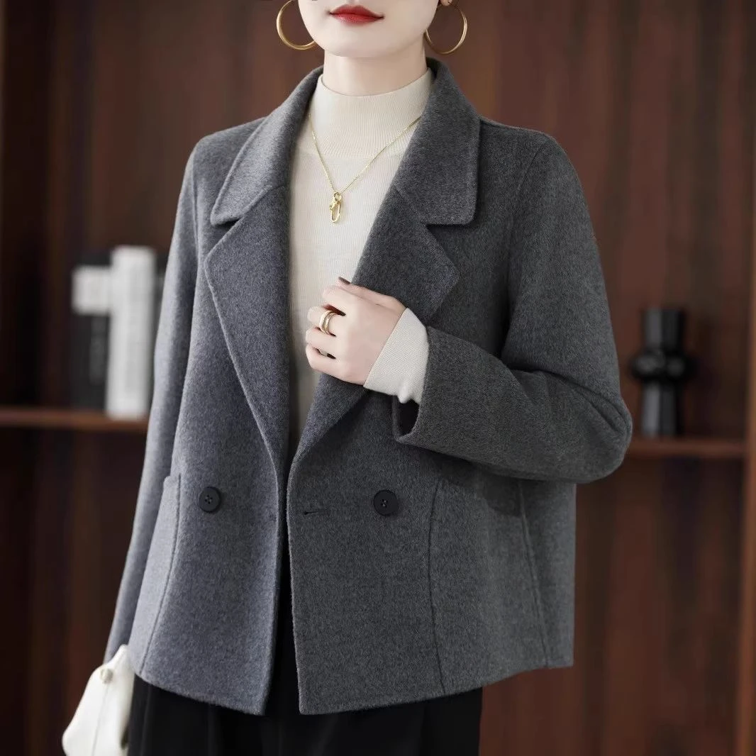 2025新双面羊毛大衣女短款宽松显瘦百搭纯羊毛西装领毛呢外套